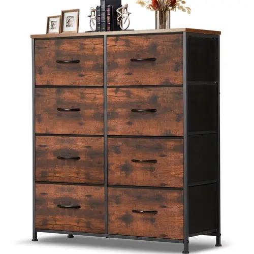 8-Drawer Fabric Dresser for Bedroom Organization - Tall Modern Storage Cabinet with Metal Frame, Wood Table Top, 8-Drawer Sorting System, Nursery Organizer, Fits 12 T-Shirts, 20-Minute Setup Gets You Organized, 20-Minute Assembly Indoor Furniture Cupboard