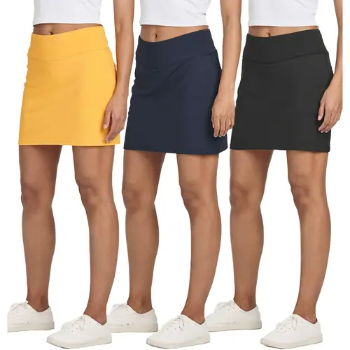 Real Essentials 3 Pack: Women's 16" Active Skort Skirt Pockets - Running Tennis Golf Gym (Available in Plus)