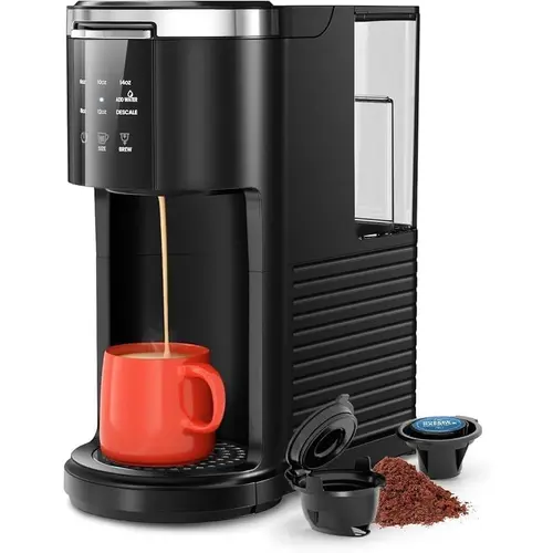 Xbeauty Compact Espresso Coffee Machine - Pod & Ground Compatible Grind and Brew Maker, Touchscreen, 5 Brew Sizes, 14 Oz Max, 40 Oz Removable Water Tank, Black Summerwins Coffee Equipment for Home Use