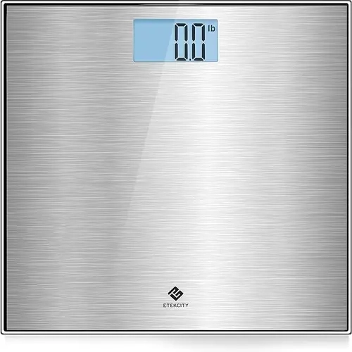 Etekcity Brushed Steel Digital Weighing Scale - Medical Weight Scale with Step-On Tech, Large Blue Backlit LCD (Glows in Bright Daylight), 400 lbs Capacity, Smudge-Resistant Finish, Wipes Clean, Bathroom Healthcare Tool EB9388H