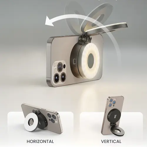KraftGeek HaloGlow Magnetic Selfie Light - Black, 700mAh Aluminium MagSafe-Compatible Circular Light Clip, LED Accessory for Photography, Zoom Vlogging, iPhone 12-17/Pixel 10 (For Selfie Lovers)