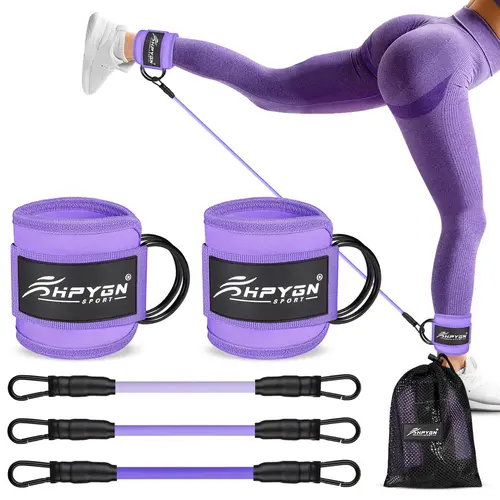 HPYGN Unisex Ankle Resistance Bands - 5-Pack Adjustable Glute Workout Band with Secure Cuffs, Elastic Safety Straps, Home Gym Kit for Lower Body Resistance Training, At Home Gym Equipment