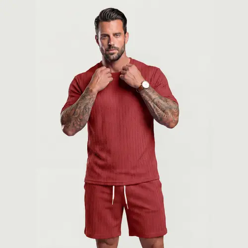 KZZ Menswear Men's 2 Piece Sets - Short-Sleeve Crew Neck Drop Shoulder Tee, Drawstring Waist Shorts, Relaxed Fit, Chic, 9 Fashion-Forward Color Options, Spring Summer Casual Outfits, Christmas Gifts