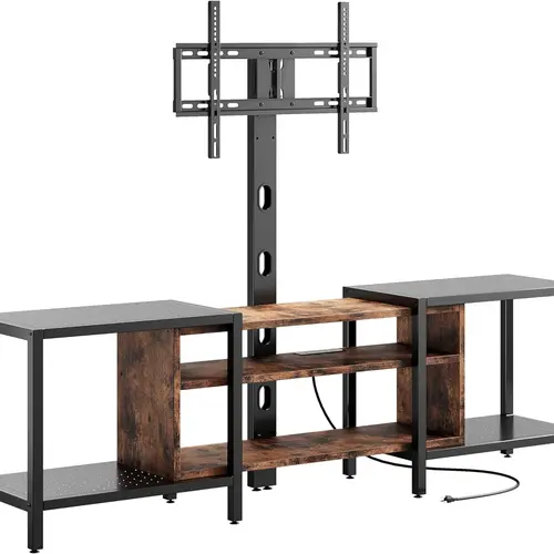 IRONCK Modern TV Stand - 79" Stable MDF Wood Wide Base TV Shelf, 48–85" Fit Range, Built-in Mount, Charging Station & Power Outlet, 3-Tier Cabinet, Multimedia Centre, Living Room Furniture