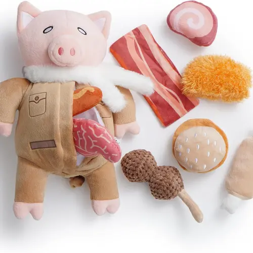 Nocciola 9-in-1 Pig Plush Dog Toys, Funny Piggy Puzzle Toy with 8 Pork Food Squeaky & Crinkle Toys, Dog Training Toys, Stimulating Enrichment Toys for Small Medium Dogs
