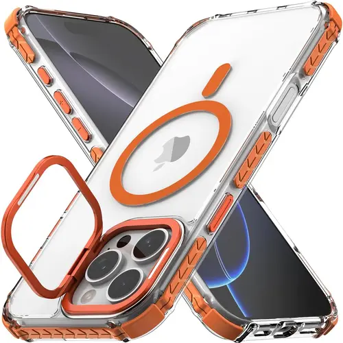 MagSafe-Compatible Translucent Smartphone Case - Heavy-Duty Shockproof Bumper Casing with Camera Kickstand, Fits iPhone 12–17 Series, 18 Pro Max, 14 Plus | Mobile Phone Accessories, Cover