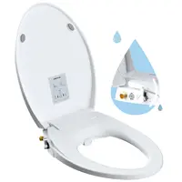 Hibbent Manual Bidet Toilet Seat - Elongated Polypropylene Model, Dual Nozzles, Separated Self-Clean Knob, ON/OFF Metal T Adapter, Chemical & Stain-Resistant, Adjustable Water Settings, 400-Pound Capacity, Easy-Clean Bathroom Fixture