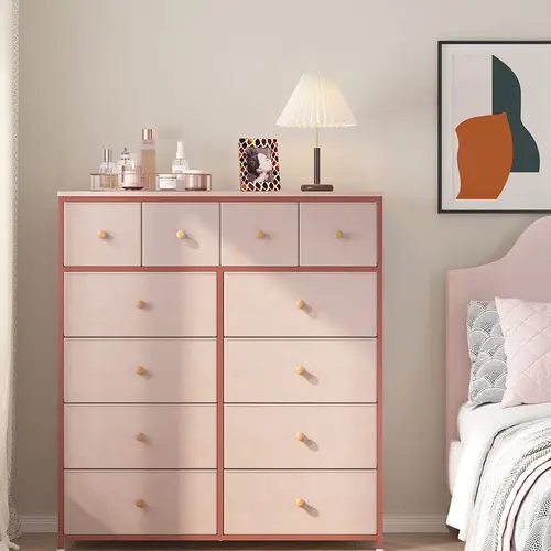 Raybee Furniture Dresser with 12 Drawers, Wooden Top Metal Frame Fabric Storage Organizer, For Dressing Room, Bedroom, Closet, Entryway, Living Room cabinets