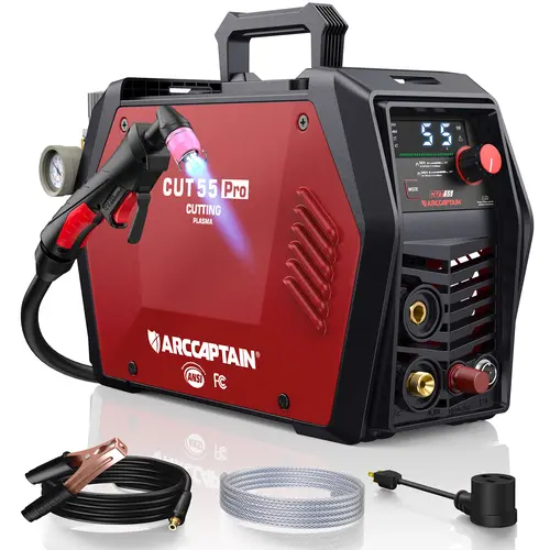 ARCCAPTAIN iControl CUT55 Pro Plasma Cutter Machine, 55Amp, 120V/240V APP Control, 1/2" Clean Cut 3/4" Max Cut, Non-Touch Pilot Arc, 1/4 NPT Fitting, Large LED Display, 2T/4T, IGBT for Home DIY toolupgrade