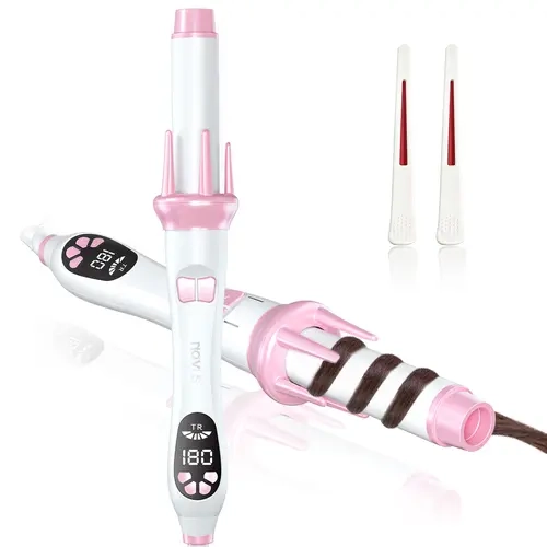 NOVUS 1.25-Inch Automatic Rotating Curling Iron - Hair Styling Tools for All Hair Types, Dual Voltage, 11 Temperatures, 5 Speeds, Adjustable Steering, Timer Set, 60-Minute Auto Shut-Off, Frizz Control, US Plug