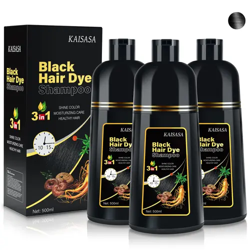KAISASA 3-in-1 Black Hair Dye Shampoo - Haircare Cleanser, Conditioner with Ginseng Extract, Herbal Gray Coverage, Natural Color, Plant Care, Restores Functionality, 15-20 Minute Color Step Fits Home, for Adults（400ml）
