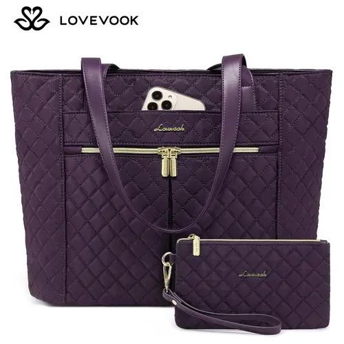 LOVEVOOK Laptop Bag, Women's Quilted Shoulder Bag, Large Capacity Tote with Small Pouch, Stylish Briefcase Everyday Bag Suitable for Nurses, Teachers, Professional Women,TikTokFallDealsForYou