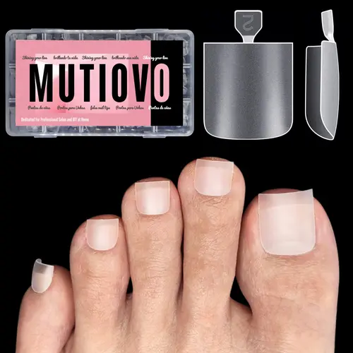 MUTIOVO 240 Pcs Press-On Toenails Kit - Soft Gel Full-Cover Extensions, Pre-Etched Double Matte Middle Tips Hiding Nail Beds Neatly, No Glue/UV Light for Salon DIY (Square/Round, Ideal for Girlfriend, Swimming Pool Use)