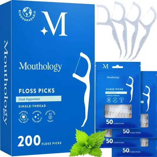 Mint Flavor Dental Floss Picks, Eco-Friendly Wheat Straw, Durable Travel Flossers for All Ages, Daily Oral Hygiene & Gum Health (200ct)