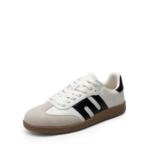 Dream Pairs Women's Nia Aesthetic Low-Top Casual Sneakers - White/Black, Faux Suede & Vegan Synthetic Footwear, Round Faux Suede Toe, Breathable Mesh, Laces, Mesh Insole, Grip Rubber Sole, Luxe Look All-Day Ease Shoes for Women