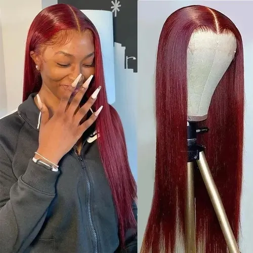 TikTokShopBlackFriday Burgundy Lace Wig Straight Brazilian Human Hair Wigs 99J Colored 13x4 Transparent Lace Frontal Wig for Women Pre Plucked Red Wig 180% Density Bling Hair #tiktokshopstockup #SohoChic