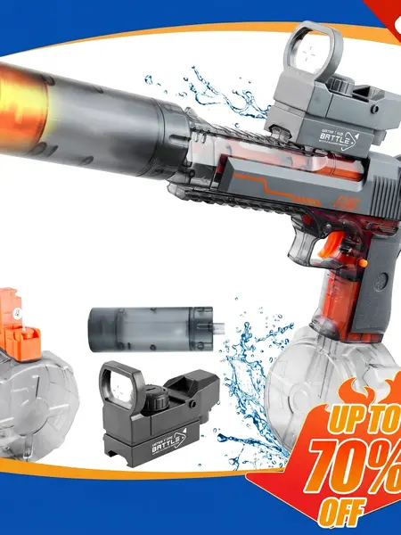Electric Water Blaster Toy with LED Light Effects, Rechargeable Automatic Summer Water Blaster with Large Capacity Drum, Long Range Pool Beach Backyard Outdoor Toy for Kids & Teens