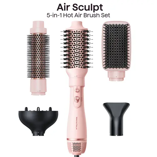 Wavytalk Air Sculpt 5-in-1 Hot Air Brush Set, Multi-Styler for Salon Blowouts, Defined Curls, Volume Boost & Frizz-Free Straightening, Pink