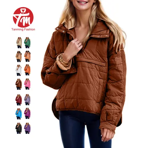 Tanming Womens Hooded Pullover Puffer Jacket Lightweight Quilted Anorak Tops with Big Pockets Casual Fall Winter Work School Vacation Outfits Clothing