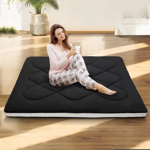 ABORON Japanese Breathable Polyester Memory Foam Futon Sleeper Mattress - Foldable Roll-Up Tatami Mat, Portable Floor Bed, Twin/Full/Queen Sizes, Camping Lounger, Back to School Option