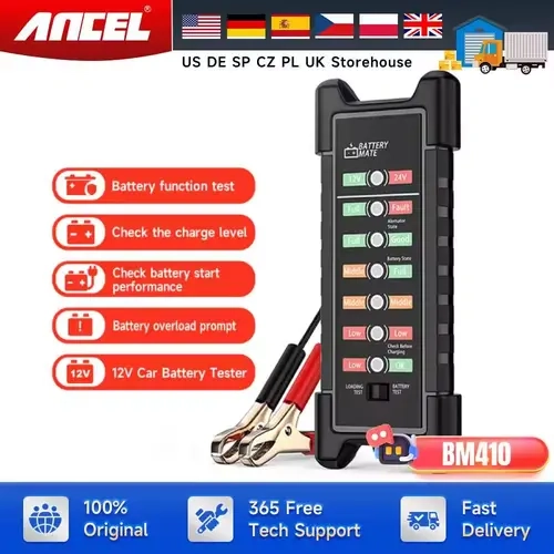 ANCEL-BM410 Clip-On 12/24V Car Battery Tester, Lightweight for Quick Checks Automotive Diagnostic Tool with LED Display, Copper Wires, Overload Protection, High Sensitivity Readings for Condition Evaluation & Inspection