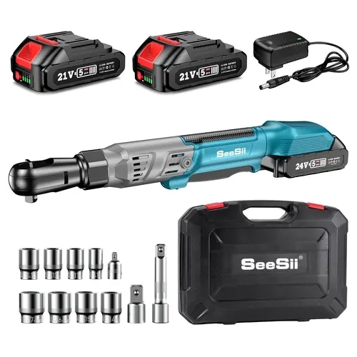 Seesii 3/8" Cordless Ratchet Wrench with 66Ft-lbs 200RPM, 2 x 21V Batteries, Power Ratchet Driver with Variable Speed,8 Sockets, 1/4" and 1/2" Adapter, and 3" Extension Bar, RT600B Black Friday Deals DealsForYouDays