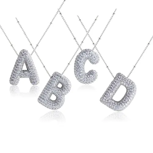 DRINSPER Unisex Customized Initial Bubble Pendant Necklace - Silver-Plated Synthetic Zircon Gemstone, Adults' Casual Luxe Jewelry, Meaningful Daily Wear Gift with Jewelry Box, Customized Initial Necklace