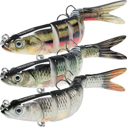 TRUSCEND Swimmax Easy Catch Sinking Treble Hook Lures - BKK Hooks, Heavy-Duty 8/10 Segment Dyneema Fiber Fishing Equipment Lures, Natural Look, Realistic Eyes, Wiggling, Gurgling, Vibe + Rattle Sound, Fast/Slow Retrieve, Slow-Sink Control for Bass