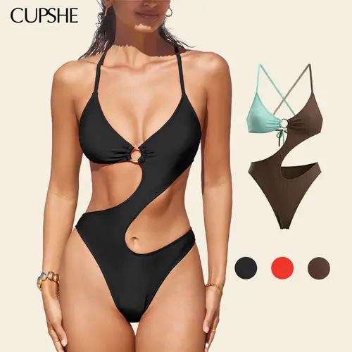 CUPSHE O-Ring Cutout Monokini One-Piece Swimsuit Bikinisuit- Deep V-Neck & Waist-Defining Cross Tie Back swimwear | 2026 Glam Pool Party Must-Have Bathing suit #DealsForYouDays