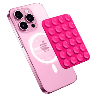 Magnetic Suction Cup Phone Mount | Detachable Suction Phone Grip | Hands-Free MagSafe Suction Mount for Phone Accessories Metal NO-Stick Hot Pink