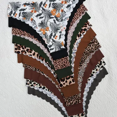 Women's Seamless High Elastic Scallop Trim Underwear Set, Comfortable Breathable Panties, Casual Fashion Everyday Wear for All Seasons