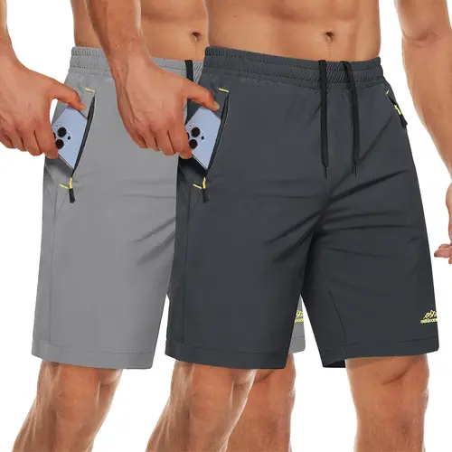 MAGCOMSEN Men's 9" Fitted Gym Workout Apparel Shorts (2/3 Pack) - Water Resistant, Breathable, Quick Dry, Adjustable Strap, Elastic Waistband, Flexible Fit Follows Moves Athletic Shorts with Zipper Pockets for Hiking, Gym