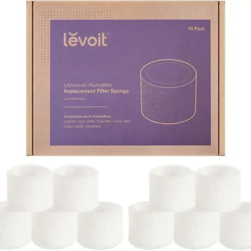Levoit Top Fill Humidifier Replacement Filters - 10-Count Pack, 18x24 in, White, Compatible with Classic 300/Dual 150 Household Appliances, Dust-Blocking Filter Tech for Particle Capture, Home Accessory, 10-Pack, Multi-Model, 1‑Month Filter