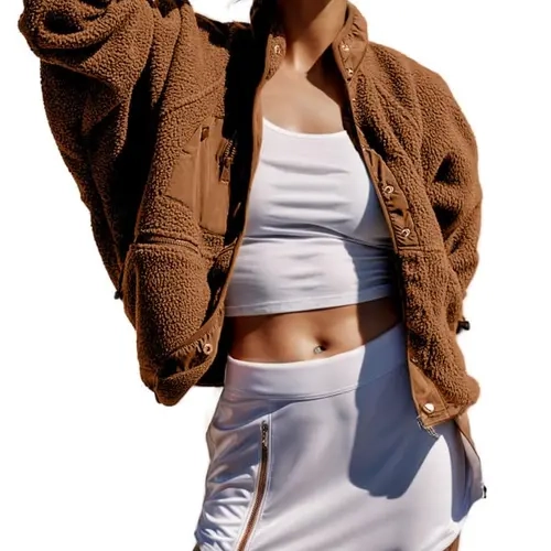UANEO Women's Short Plush Wool Jacket With Lightweight Lining Casual And Warm Sherpa Jacket With Pockets For Winter TikTokShopBlackFriday