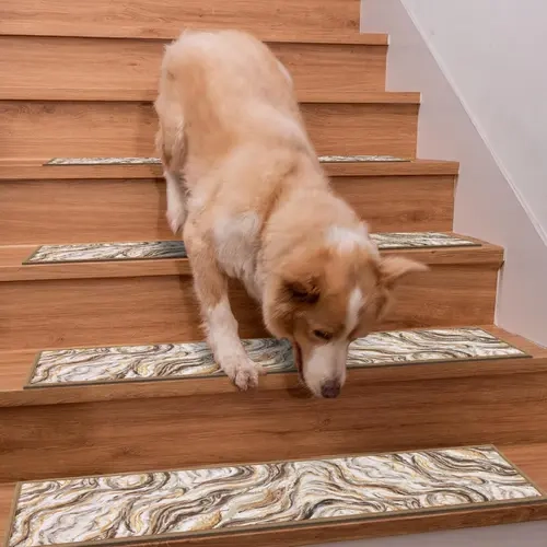 LOKHOM Peel-and-Stick Non-Skid Carpet Stair Treads (15 Pieces, 8''x30''), Indoor Durable Low Profile Door-Friendly Flat Weave TPR Grip Mats, Machine-Washable Reusable Soft Rugs for Kids, Modern Home Decor (Fits Most Smooth Stairs)