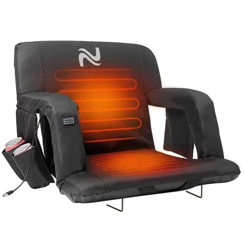 LILYPELLE USB-Powered 600D Oxford Cloth Adjustable Reclining Bleacher Seat - Independent Back & Seat Heating, 3 Heat Levels, 6 Reclining Positions, Thick Padded Cushion, Hooks, Cup Pocket, Hands-Free Carry Straps for Hiking, Sports Activities familyfun