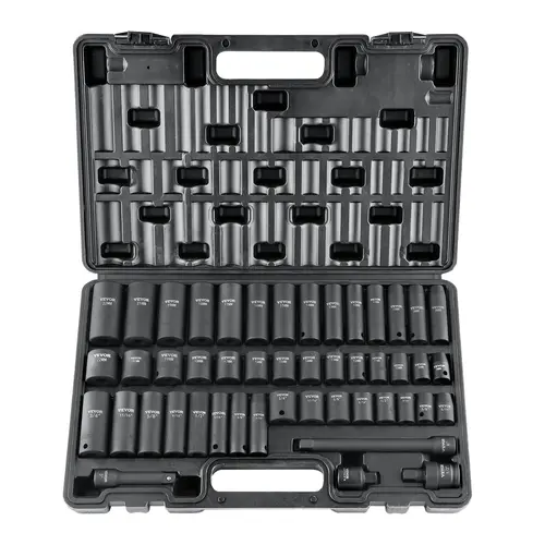 VEVOR 48-Piece Impact Sockets Set, CR-V Impact-Ready Alloy Work Tools with 6-Point Bolt Grip, SAE (5/16"-3/4") & Metric (8-22mm) Sockets, Hex Drives, Extension Bar, Universal Joint, Power Drill Adapter, Portable Storage Case for Mechanics