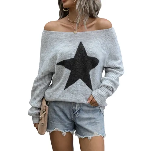 Blooming Jelly Off The Shoulder Knitted Sweaters Women's Cute Fall Tunic Tops Pullover Sweater Fall Knitwear Grey#TikTokShopFallDealsForYou