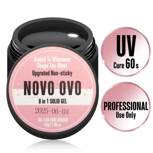 NOVO OVO 8-in-1 Nail Art Eco-Friendly Vegan Non-Sticky Solid UV Adhesive - Mint-Fresh Gel, 3D False Nail Tips Strong Long-Lasting Glue, 30g