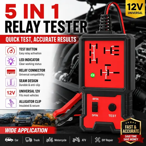 12V Compact Automotive DC Circuit Tester - 1pc Pocket-Size Diagnostic Tool for Mechanics with 4-Pin & 5-Pin Relay Testing, Accurate Results, Battery Clips, Voltage Check Function, Father's Day Gift