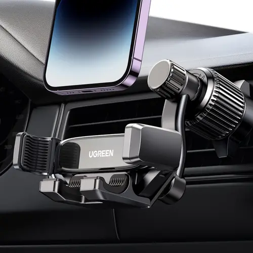 UGREEN Phone Holder for Car - 360° Rotation Gravity Air Vent Mount with Vent Clip, Silicone Pad, 1-Handed Install, Vertical View, 500g, Compatible with iPhone 17/16, Samsung, Car Accessory, Auto Accessories Interior