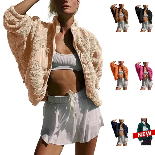 Yeokou Women's Cropped Sherpa Lined Fleece Jacket 2026 Fall Warm Button Down Fuzzy Coats Shacket Outerwear with Pockets