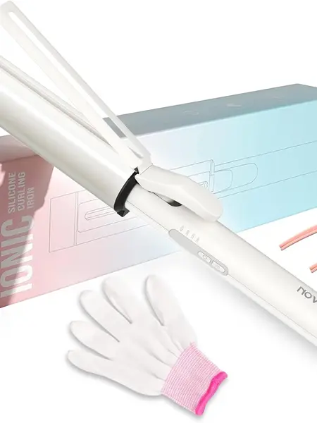 NOVUS Curling Iron 1 1/2 Inch, Ceramic Tourmaline Curling Wand for Long Hair, 40000000 Negative Ions Large Barrel Silicone Adjustable Comfort Curler White