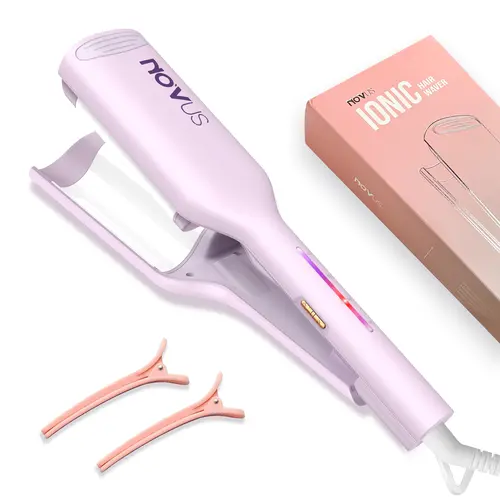 NOVUS Wave Curling Iron, Anti-Scald 2 Barrel Ionic  1.25 inch Fast Heating 4 Temp Ceramic Hair Waver for Wide Deep Waves Silicone Comfort Adjustable
