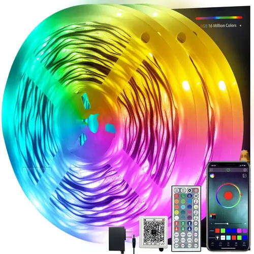 QIANGHE 16M RGB LED Strip Lights, Music Sync, Dimmable, Remote & APP Control, Cuttable Easy Install, for Cool Living Room Decor, Home Improvement Tech Deals, Led Lighting