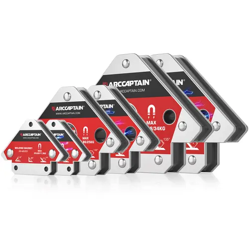 ARCCAPTAIN Multi-Size Welding Magnet Set - Heavy-Duty Magnetic Holder with Center Hole, Reinforced Rivets, Adjustable Angle, Hands-Free Weld Support, Tool Upgrade for Welding Accessories (25/55/75LB) toolupgrade
