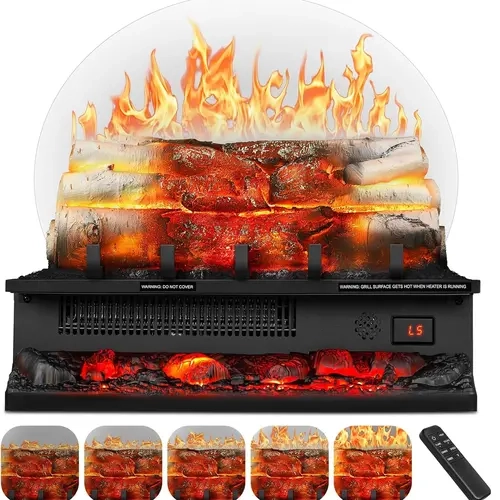 R.W.FLAME Portable Electric Fireplace Log Heater (200W and above) - 750W/1500W, Remote Control, Adjustable Flame Brightness & Heating Temperature, Real-Ember Glow Bed, Overheat Protection, Heat + Light, 20.53"(l)x8.56"(w)x11.51"(h), for Home & Office