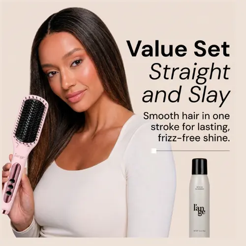 L'ANGE HAIR - Le Vite Ceramic Hair Straightening Brush & Déjà Vu Dry Shampoo Kit - Ceramic Heated Hair Straightener Brush for smooth, sleek hair, works on straight, wavy, curly or coiled textures, frizz-free finish, adjustable temperature, easy styling