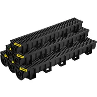 VEVOR 6-Drain Trench Drain System, 5.9x5.1-in HDPE Low Profile Trench, 6x39-in Detachable Plastic Grate, B125 Load Capacity, Anti-Float, Quick Clean Access, Easy & Quick Installation, Interlock Leak-Proof, 6 End Caps, Durable High Performance for Patio