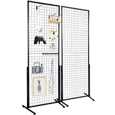 【DealsForYouDays】VEVOR Grid Wall Panels, grid wall display rack for craft show, 2-Pack 1.9×5.4 ft Wire Grid Panels with Wheels & 20 Hooks - Movable Black Gridwall for Retail Display, Home Decor, Storage, Notice Board